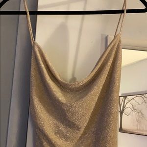 Gold sparkle cowl neck bodysuit